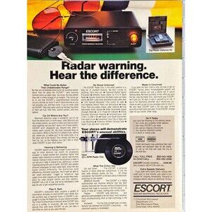 Escort Radar Warning System "Hear the Difference" Vintage Print Ad 1983